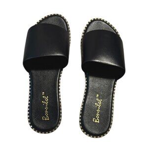 Bonnibel Womens Black Slide Sandals Studded Detail Slip On Comfort‎ Flats Size 6